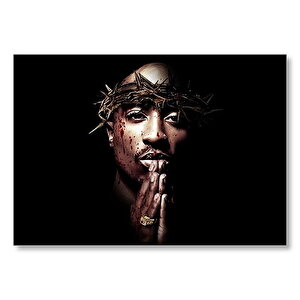 2 Pac Shakur İsa Temsili Karanlık Mod  Mdf Ahşap Tablo 35x50 cm