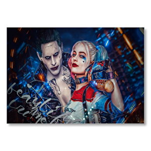 Harley Quinn Ve Joker İllüstrasyon  Mdf Ahşap Tablo 50x70 cm