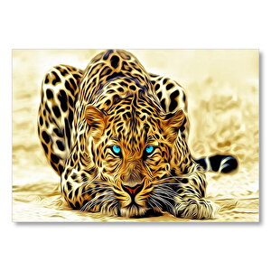 Mavi Gözlü Leopar İllüstrasyon  Mdf Ahşap Tablo 50x70 cm