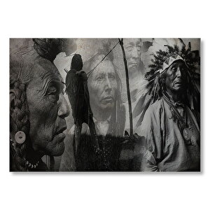 Bilge Kızılderililer Siyah Beyaz  Mdf Ahşap Tablo 50x70 cm