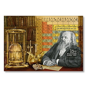 Dimitri Mendeleyev Element Sistem Periyodik   Mdf Ahşap Tablo 50x70 cm