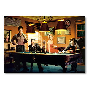 Elvis Clark Marilyn Ve James Bilardo Masasında  Mdf Ahşap Tablo 25x35 cm