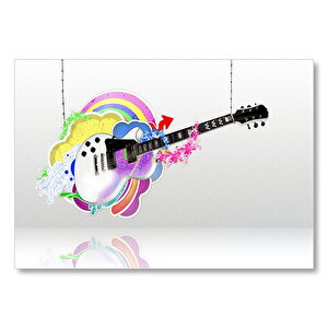 Elektrogitar Ve Karışık Renkli Desen  Mdf Ahşap Tablo 25x35 cm