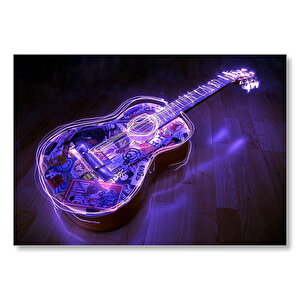 Parkede Klasik Gitar Neon Karışık Desenli  Mdf Ahşap Tablo 25x35 cm
