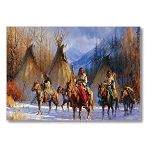 Kızılderililer Atları Ve Çadırları  Mdf Ahşap Tablo 35x50 cm
