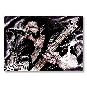Motörhead Lemmy Kilmister Elektrogitar Karikatürize Çizim  Mdf Ahşap Tablo 25x35 cm