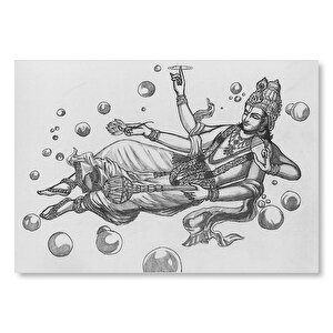 Hindu Tanrısı Vishnu Karakalem  Mdf Ahşap Tablo 35x50 cm