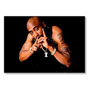 2pac Shakur Siyah Arka Plan  Mdf Ahşap Tablo 35x50 cm
