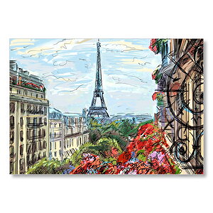 Balkondan Paris Eyfel Manzarası Artwork  Mdf Ahşap Tablo 50x70 cm