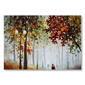 Sonbahar Ağaçlar Ve Yürüyen Çiftler Yağlı Boya  Mdf Ahşap Tablo 35x50 cm