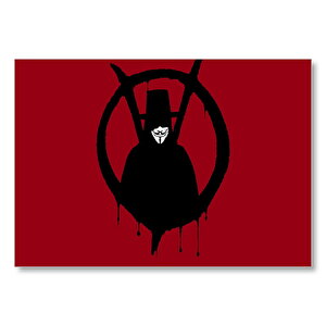 V For Vendetta Çizim Kırmızı Zemin  Mdf Ahşap Tablo 35x50 cm