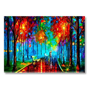 Ağaçlı Yol Yağmur Şemsiyeli Çift Yağlı Boya  Mdf Ahşap Tablo 35x50 cm