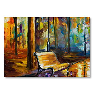 Ağaçlar Altındaki Boş Bank Yağlıboya  Mdf Ahşap Tablo 25x35 cm