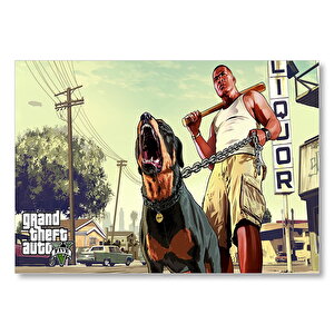 Gta 5 Franklin Ve Chop  Mdf Ahşap Tablo 50x70 cm