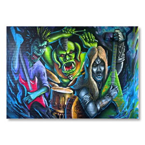 Duvar Boyama Elektrogitaristler Ve Canavar Davulcu  Mdf Ahşap Tablo 35x50 cm
