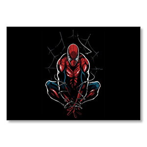 Spider-man Ve Ağı Artwork Siyah Arka Plan  Mdf Ahşap Tablo 25x35 cm