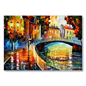 Şemsiyeli Adam Ve Köprü Yağlı Boya  Mdf Ahşap Tablo 25x35 cm