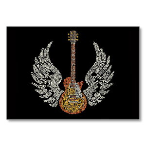 Şarkı Sözleri Melek Kanatlı Gitar  Mdf Ahşap Tablo 35x50 cm