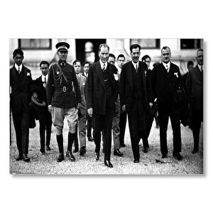 Atatürk Ve Protokol Siyah Beyaz  Mdf Ahşap Tablo 50x70 cm