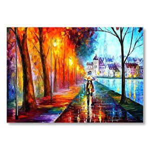 Yağmur Sahil Şemsiyeli Çift Yağlı Boya  Mdf Ahşap Tablo 25x35 cm