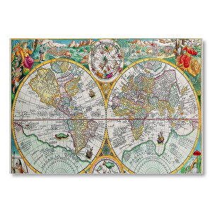 Dünya Haritası Latince Ve Resimli  Mdf Ahşap Tablo 25x35 cm