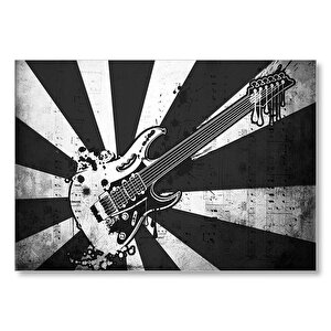 Elektrogitar Siyah Beyaz Kesitler Notalar  Mdf Ahşap Tablo 50x70 cm