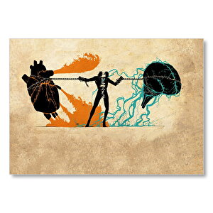 Kalp Ve Mantık Çatışması İllüstrasyon  Mdf Ahşap Tablo 35x50 cm