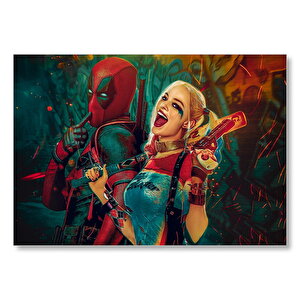 Harley Quinn Ve Spider-man Çizim  Mdf Ahşap Tablo 35x50 cm