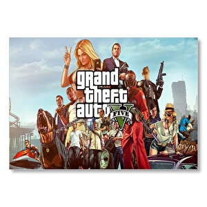 Gta 5 Oyun Posteri Tüm Karakterler  Mdf Ahşap Tablo 50x70 cm