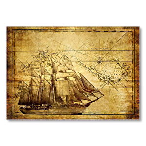 Eski Harita Üzerinde Yelkenli Gemi  Mdf Ahşap Tablo 25x35 cm