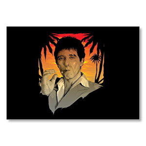 Yaralı Yüz Tony Montana Puro İçiyor  Mdf Ahşap Tablo 50x70 cm