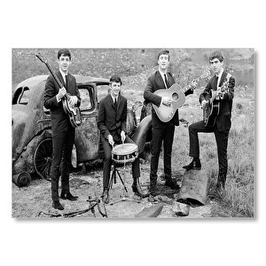 Beatles Grup Fotoğrafı Siyah Beyaz  Mdf Ahşap Tablo 35x50 cm