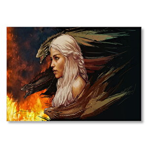 Daenerys Targaryen Ve Ejderhalar Çizim  Mdf Ahşap Tablo 35x50 cm