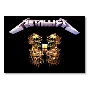 Metallica İki Kurukafa Siyah Arka Plan  Mdf Ahşap Tablo 50x70 cm