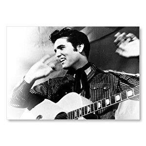 Gülümseyen Elvis Presley Ve Gitarı Sb  Mdf Ahşap Tablo 50x70 cm