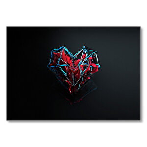 Siyah Arkaplan Neon Kalp  Mdf Ahşap Tablo 25x35 cm