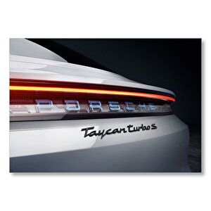 Porsche Taycan Turbo Beyaz Arka Yakın Plan  Mdf Ahşap Tablo 35x50 cm