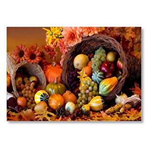 Sepetler Ve Dökülen Karışık Meyveler  Mdf Ahşap Tablo 35x50 cm