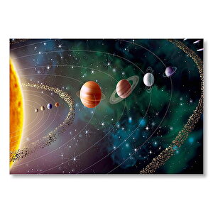 Güneş Sistemi Ve Yörüngede Gezegenler  Mdf Ahşap Tablo 35x50 cm