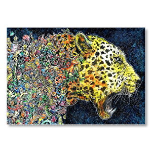Renkli Karışık Objelerden Oluşan Leopar  Mdf Ahşap Tablo 50x70 cm