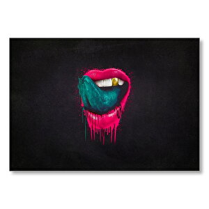 Yeşil Dil Altın Diş Ve Kırmızı Dudaklar  Mdf Ahşap Tablo 50x70 cm