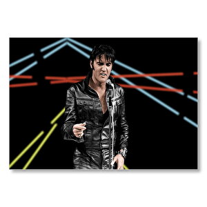Elvis Presley Sahnede Siyah Deri Kıyafetli  Mdf Ahşap Tablo 50x70 cm