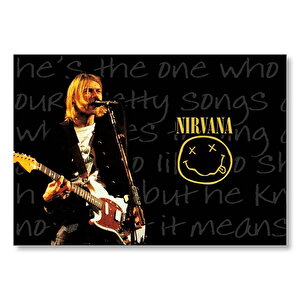 Nirvana Kurt Cobain Elektrogitar Smiley  Mdf Ahşap Tablo