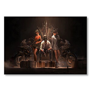 Pubg Karakterler Silahlar Ve Araçlar Karanlık Arka Plan  Mdf Ahşap Tablo 35x50 cm