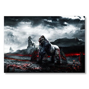Savaşçı Goriller Ve Lav Denizi  Mdf Ahşap Tablo 35x50 cm