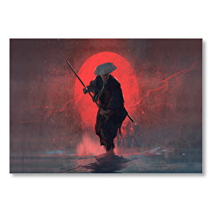 Kızıl Dolunay Ve İhtiyar Savaşçı  Mdf Ahşap Tablo 35x50 cm
