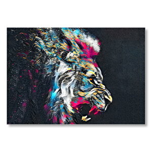 Erkek Aslan Renkli Fırça Darbeleri Siyah Zemin  Mdf Ahşap Tablo 35x50 cm