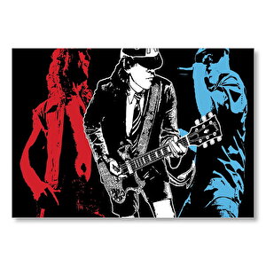Ac Dc Rock Grubu Üç Renk İllüstrasyon  Mdf Ahşap Tablo 25x35 cm