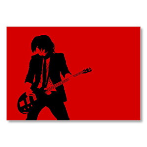 Rock Gitaristi Kırmızı Arkaplan  Mdf Ahşap Tablo 25x35 cm