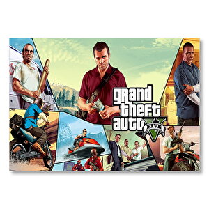Gta 5 Michael Franklin Ve Trevor Kompozisyon  Mdf Ahşap Tablo 50x70 cm